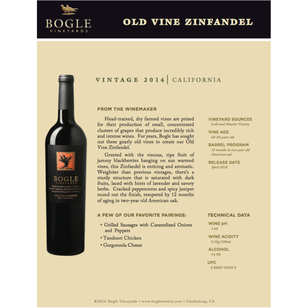 Bogle Vineyards Old Vine Zinfandel 2019