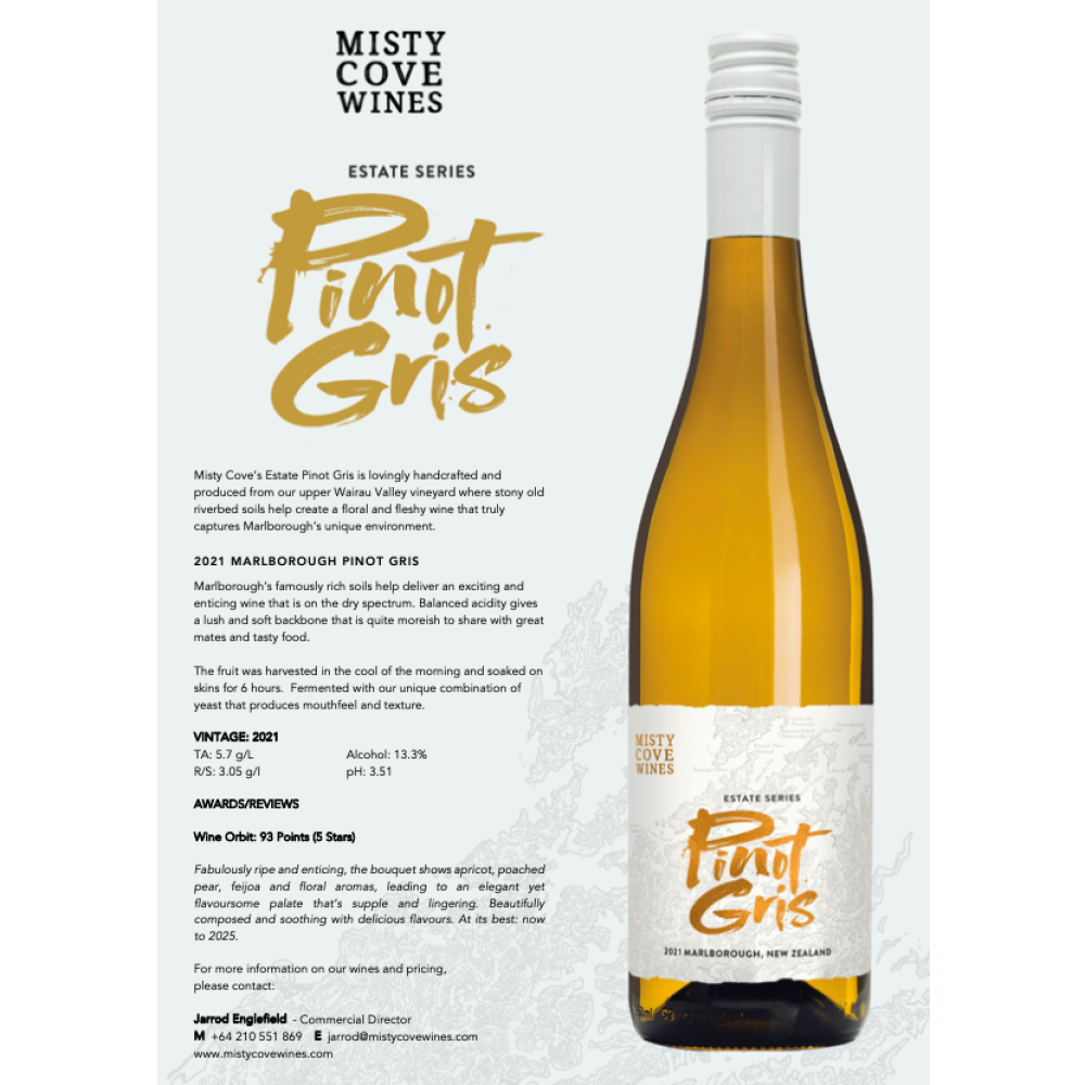 Misty Cove Estate Pinot Gris 2021