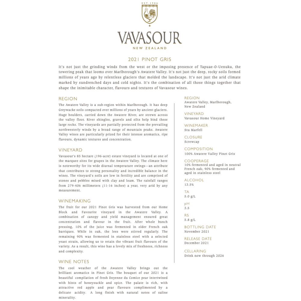 Vavasour Pinot Gris 2021